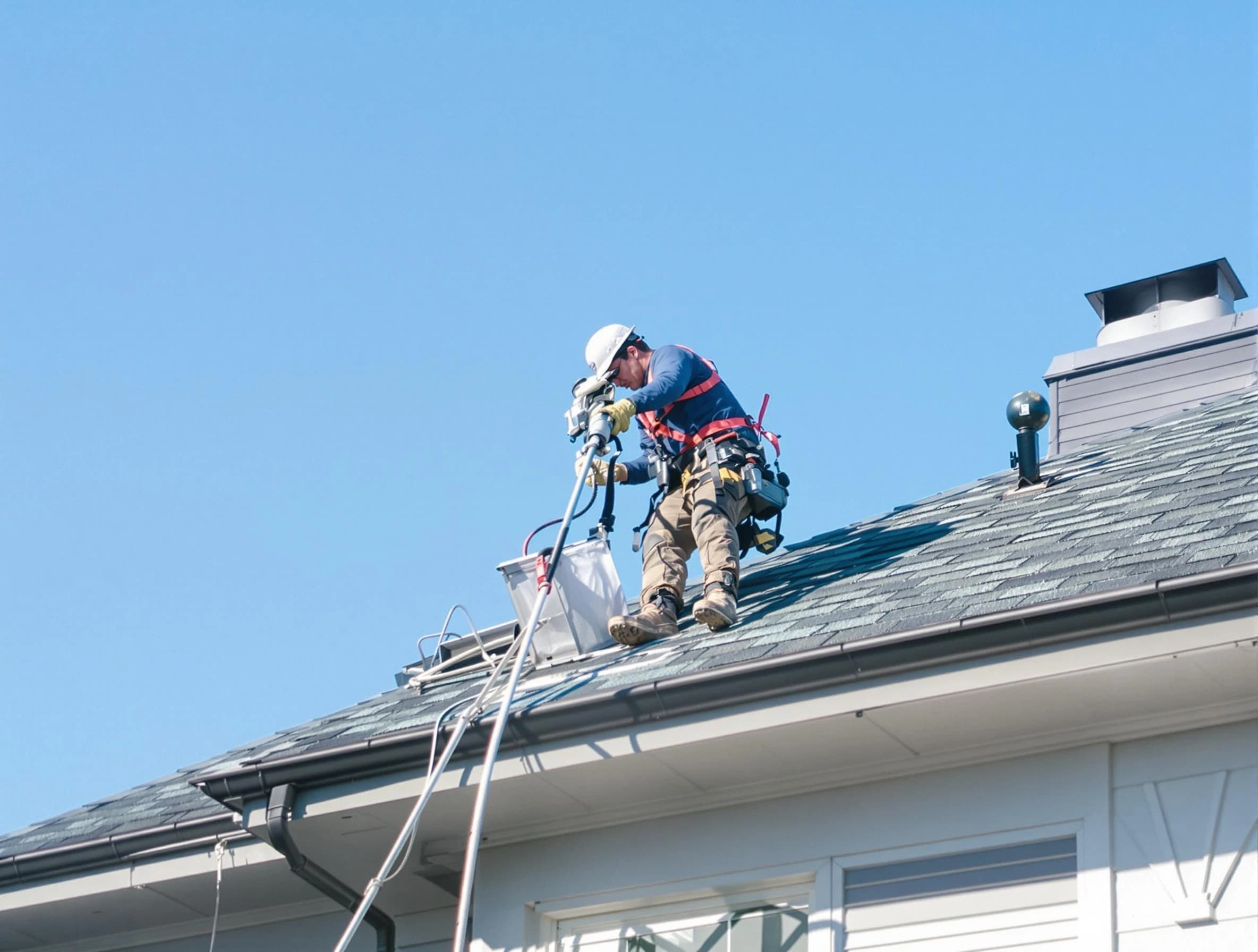 Ogden Dryer Vent Cleaning certified technician cleaning a roof-mounted dryer vent system in Ogden