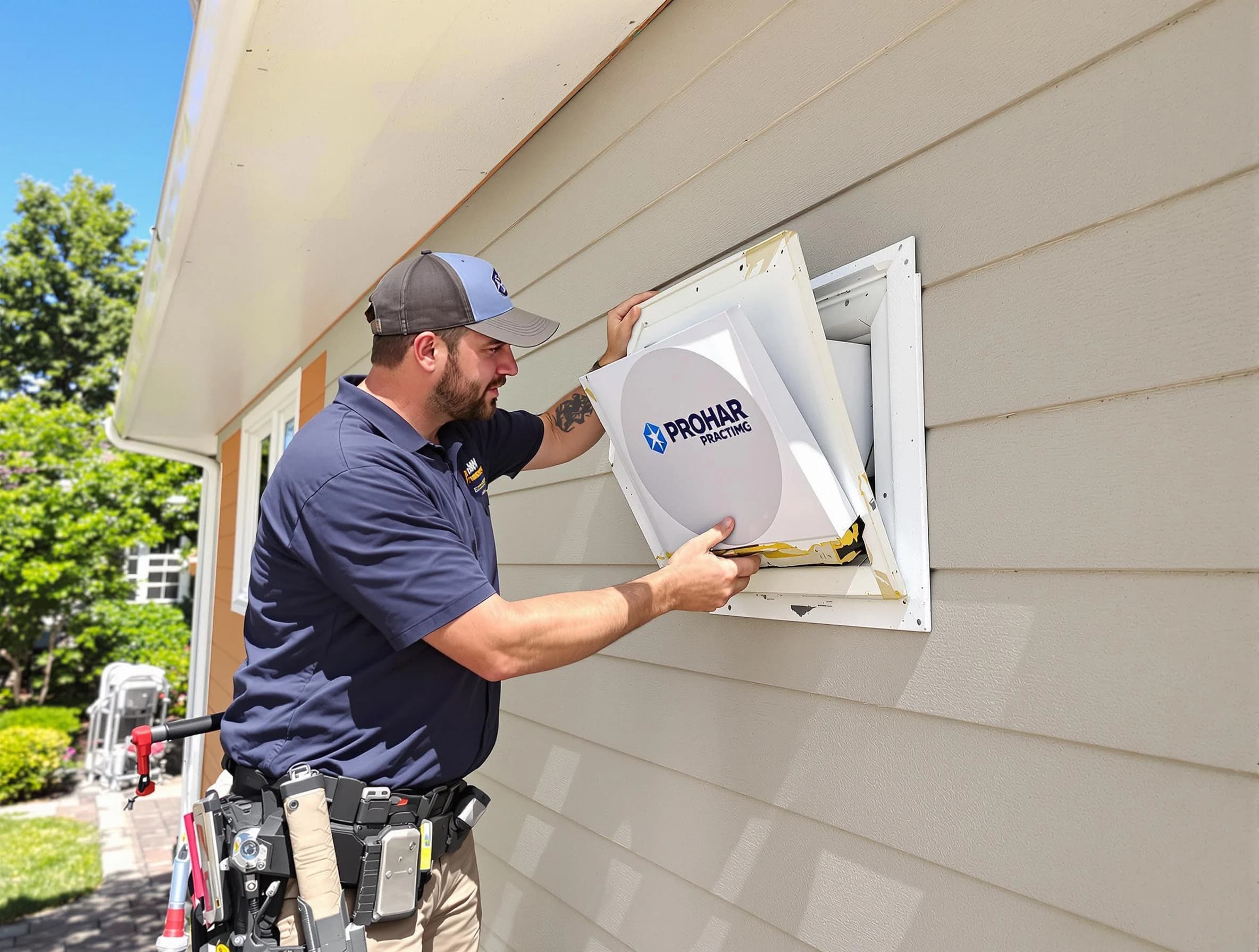 Ogden Dryer Vent Cleaning technician installing a new protective dryer vent cover on a home in Ogden
